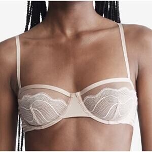 Calvin Klein Lace Balconette Bra Nude Sheer Unlined Underwire 32D NWT